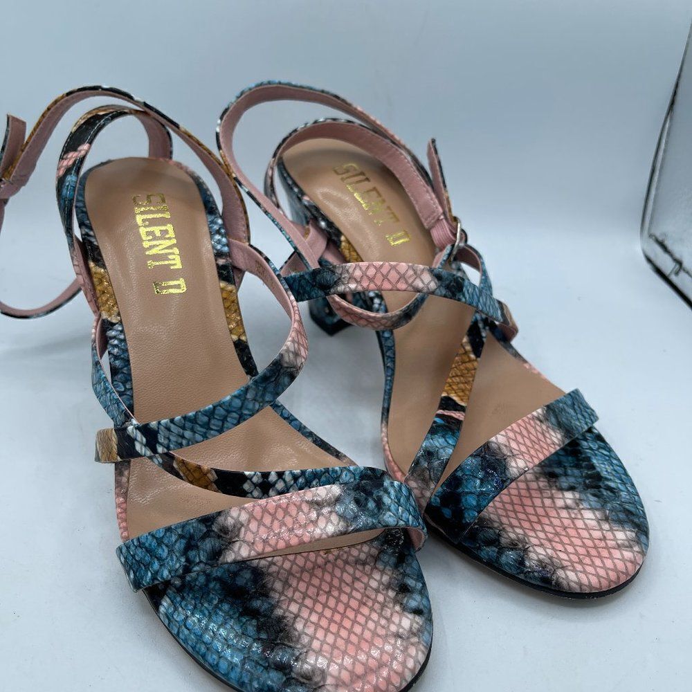 Silent D Anthropologie Ankle Strap Strappy Snakeskin Heels 36